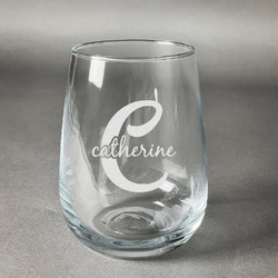 Name & Initial (Girly) Stemless Wine Glass (Single) (Personalized)