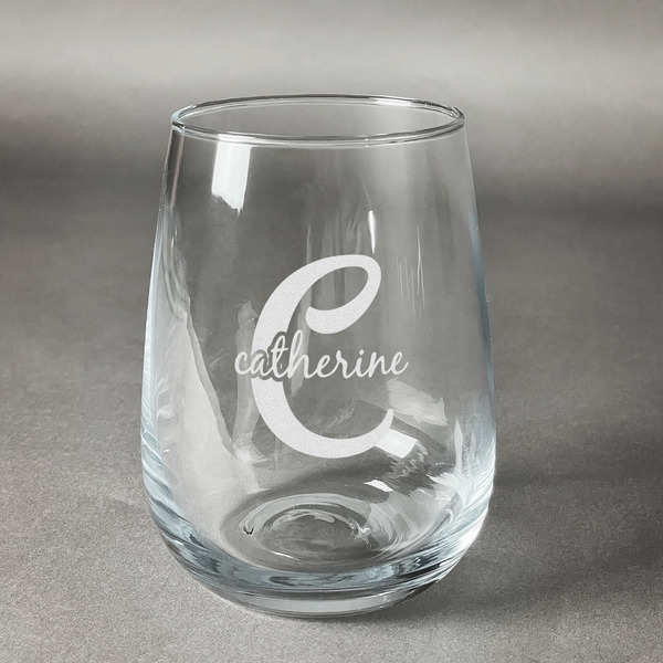 Custom Name & Initial (Girly) Stemless Wine Glass (Single) (Personalized)
