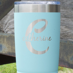 Name & Initial (Girly) 20 oz Stainless Steel Tumbler - Teal - Double Sided (Personalized)