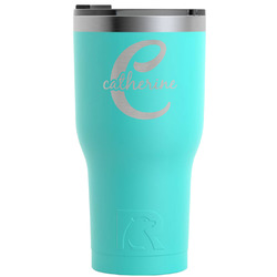 Name & Initial (Girly) RTIC Tumbler - Teal - Engraved Front (Personalized)