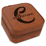 Name & Initial (Girly) Travel Jewelry Box - Rawhide Leather (Personalized)