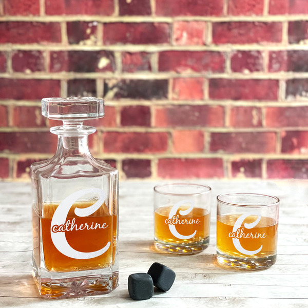Name & Initial (Girly) Whiskey Decanters - 26oz Square - LIFESTYLE