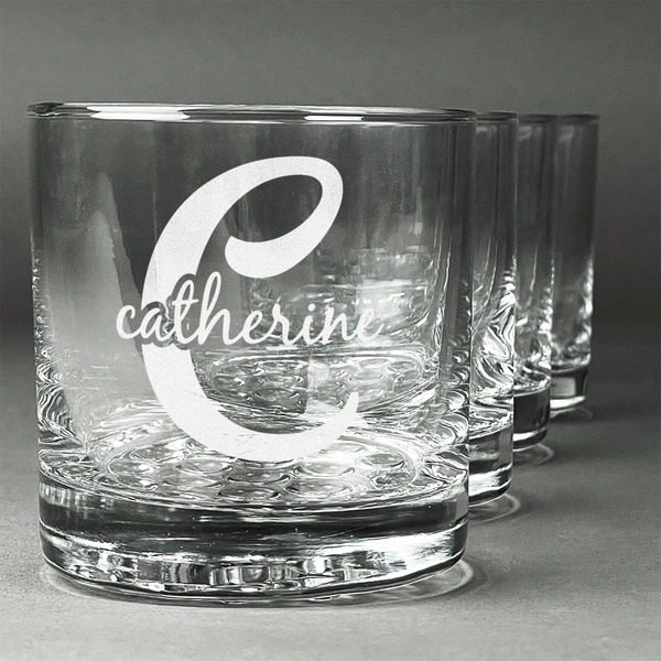 Custom Name & Initial (Girly) Whiskey Glasses (Set of 4) (Personalized)