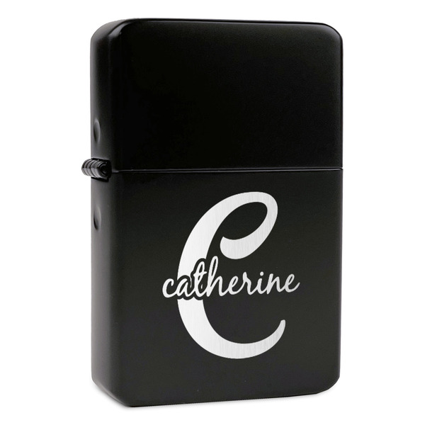 Custom Name & Initial (Girly) Windproof Lighter - Black - Single Sided & Lid Engraved (Personalized)