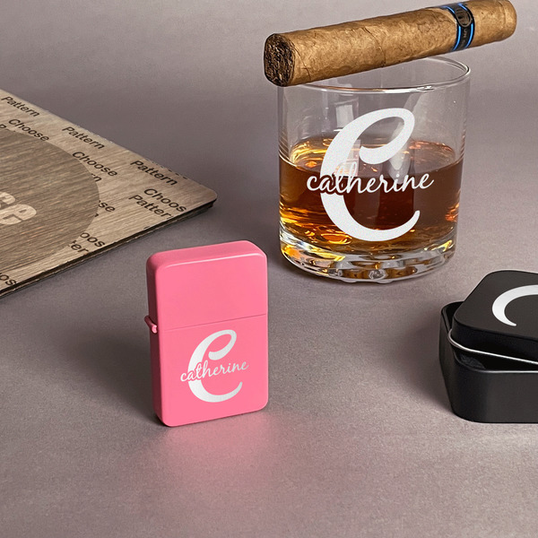 Name & Initial (Girly) Windproof Lighters - Pink - In Context