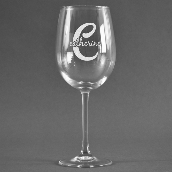 Custom Name & Initial (Girly) Wine Glass - Engraved (Personalized)