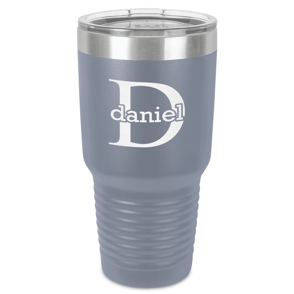 Custom Name & Initial (for Guys) 30 oz Stainless Steel Tumbler - Grey - Single-Sided (Personalized)