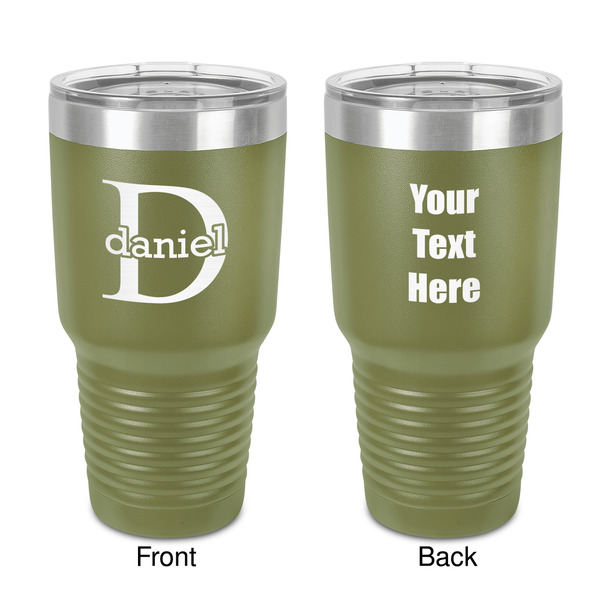 Custom Name & Initial (for Guys) 30 oz Stainless Steel Tumbler - Olive - Double-Sided (Personalized)