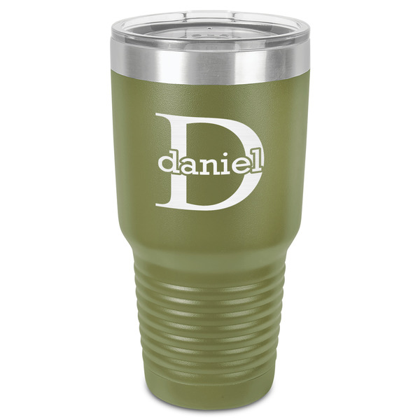 Custom Name & Initial (for Guys) 30 oz Stainless Steel Tumbler - Olive - Single-Sided (Personalized)