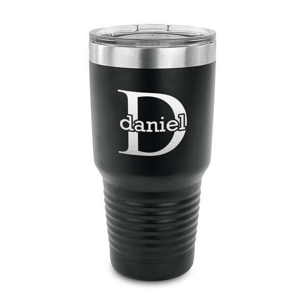 Custom Name & Initial (for Guys) 30 oz Stainless Steel Tumbler - Black - Single Sided (Personalized)
