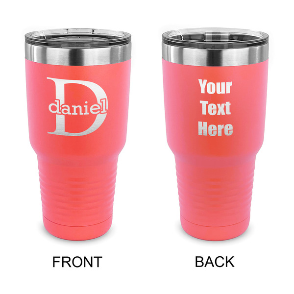 Custom Name & Initial (for Guys) 30 oz Stainless Steel Tumbler - Coral - Double Sided (Personalized)