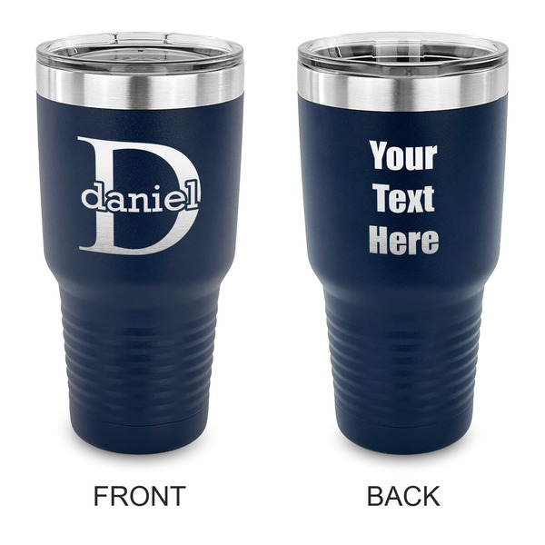 Custom Name & Initial (for Guys) 30 oz Stainless Steel Tumbler - Navy - Double Sided (Personalized)