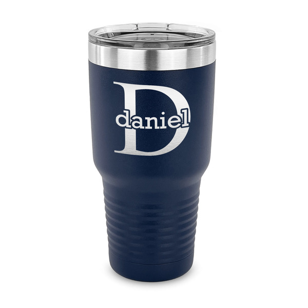 Custom Name & Initial (for Guys) 30 oz Stainless Steel Tumbler - Navy - Single Sided (Personalized)