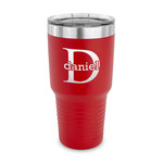 Name & Initial (for Guys) 30 oz Stainless Steel Tumbler - Red - Single Sided (Personalized)