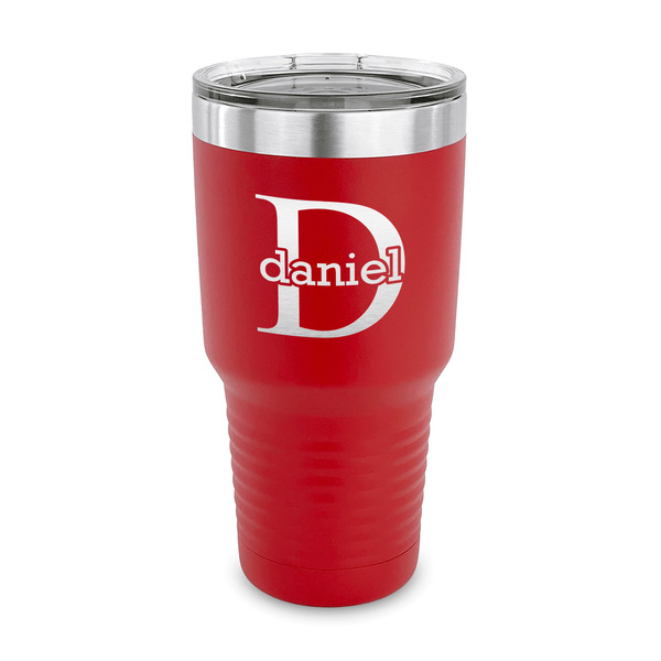 Custom Name & Initial (for Guys) 30 oz Stainless Steel Tumbler - Red - Single Sided (Personalized)