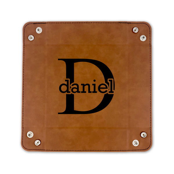 Name & Initial (for Guys) 6" x 6" Leatherette Snap Up Tray - FLAT FRONT