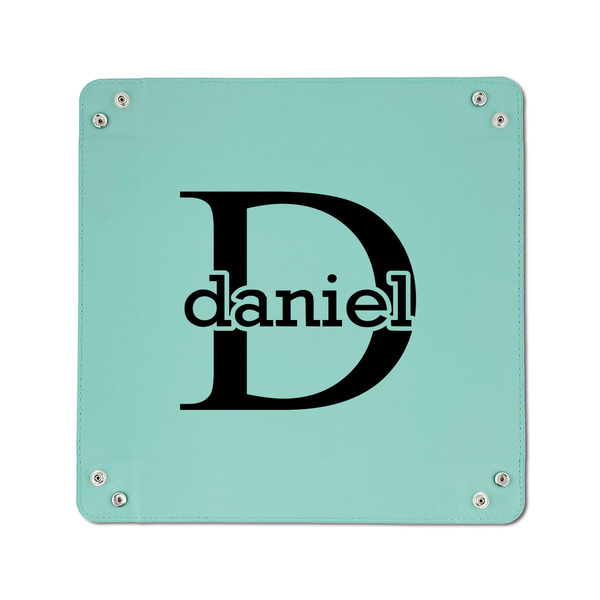 Name & Initial (for Guys) 6" x 6" Teal Leatherette Snap Up Tray - APPROVAL