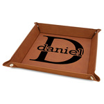 Name & Initial (for Guys) Faux Leather Dice Tray - 9" x 9" - Rawhide (Personalized)