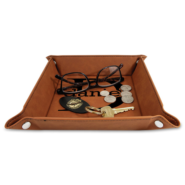 Name & Initial (for Guys) 9" x 9" Leatherette Snap Up Tray - STYLED