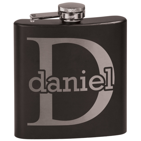 Custom Name & Initial (for Guys) Black Flask Set (Personalized)