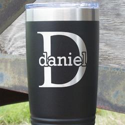 Name & Initial (for Guys) 20 oz Stainless Steel Tumbler - Black - Double Sided (Personalized)