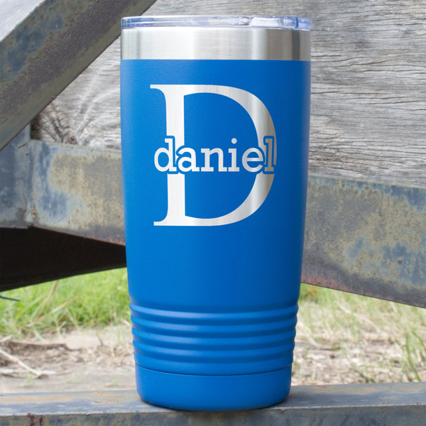 Custom Name & Initial (for Guys) 20 oz Stainless Steel Tumbler - Royal Blue - Double Sided (Personalized)