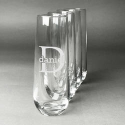 Name & Initial (for Guys) Champagne Flute - Stemless Engraved - Set of 4 (Personalized)