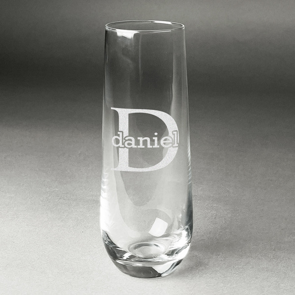 Custom Name & Initial (for Guys) Champagne Flute - Stemless Engraved - Single (Personalized)