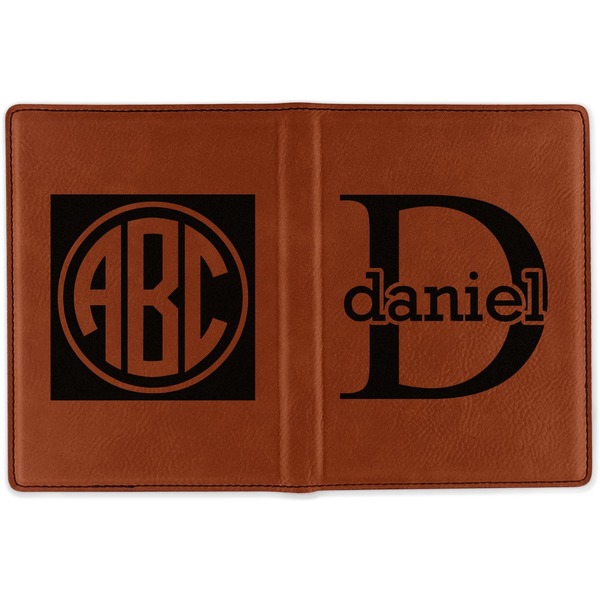 Name & Initial (for Guys) Cognac Leather Passport Holder Outside Double Sided - Apvl