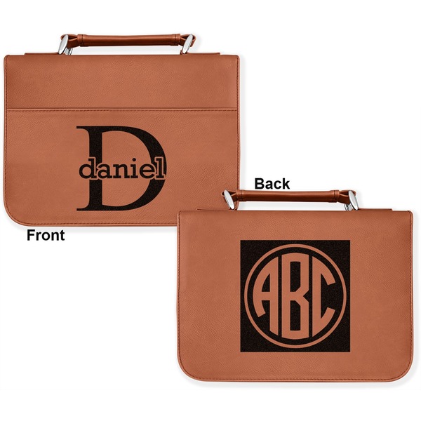 Name & Initial (for Guys) Cognac Leatherette Bible Covers - Large Double Sided Apvl