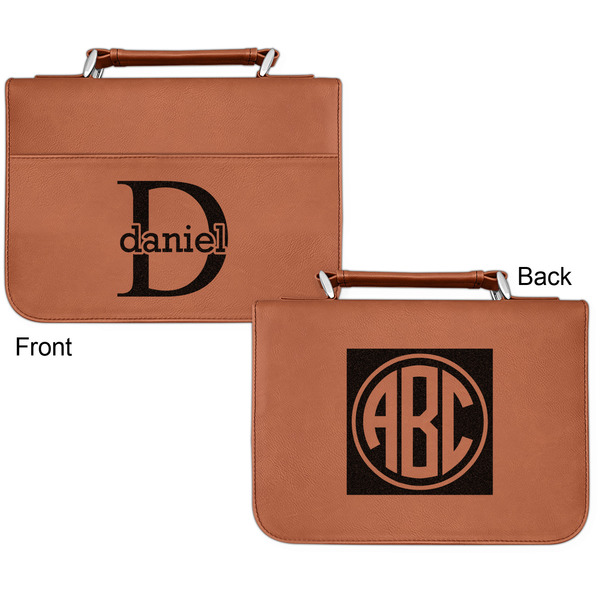 Name & Initial (for Guys) Cognac Leatherette Bible Covers - Small Double Sided Apvl