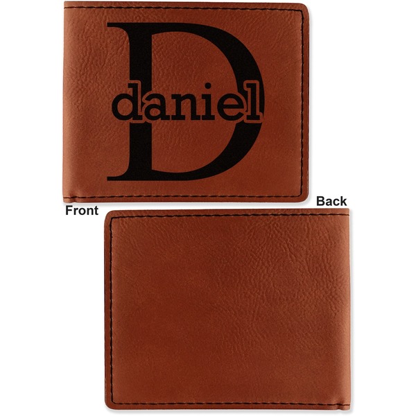Name & Initial (for Guys) Cognac Leatherette Bifold Wallets - Front and Back Single Sided - Apvl
