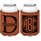Name & Initial (for Guys) Cognac Leatherette Can Sleeve - Double Sided Front and Back