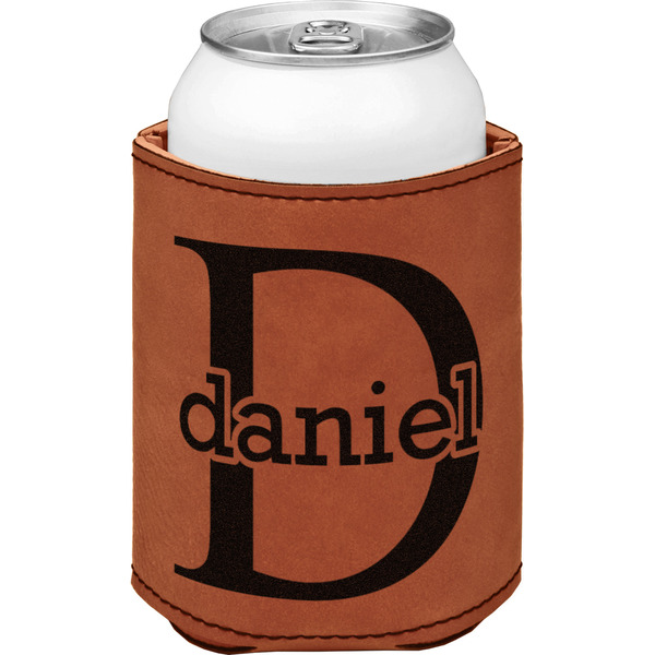Custom Name & Initial (for Guys) Leatherette Can Sleeve - Double Sided (Personalized)