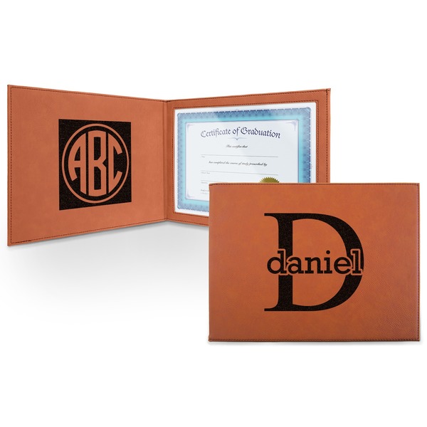 Custom Name & Initial (for Guys) Leatherette Certificate Holder - Front and Inside (Personalized)