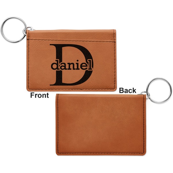 Name & Initial (for Guys) Cognac Leatherette Keychain ID Holders - Front Apvl