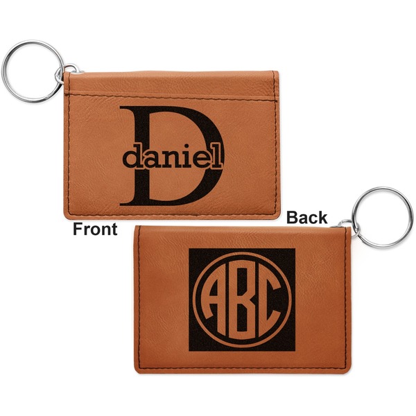 Name & Initial (for Guys) Cognac Leatherette Keychain ID Holders - Front and Back Apvl