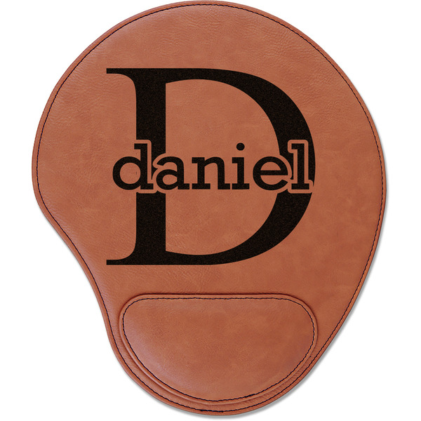 Custom Name & Initial (for Guys) Leatherette Mouse Pad with Wrist Support (Personalized)