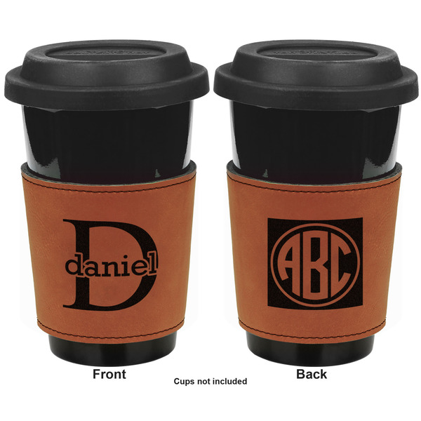 Name & Initial (for Guys) Cognac Leatherette Mug Sleeve - Double Sided Apvl