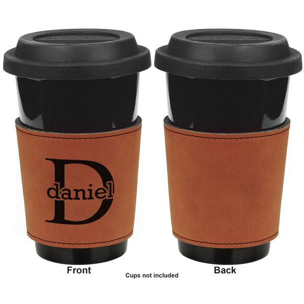 Name & Initial (for Guys) Cognac Leatherette Mug Sleeve - Single Sided Apvl