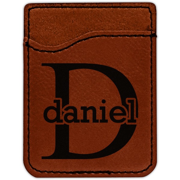 Name & Initial (for Guys) Cognac Leatherette Phone Wallet close up