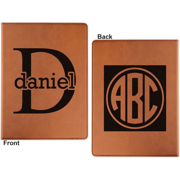 Name & Initial (for Guys) Cognac Leatherette Portfolios with Notepad - Large - Double Sided - Apvl