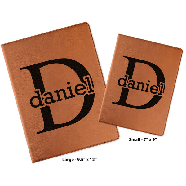 Name & Initial (for Guys) Cognac Leatherette Portfolios with Notepad - Compare Sizes