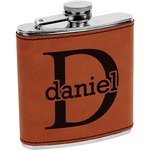 Name & Initial (for Guys) Leatherette Wrapped Stainless Steel Flask (Personalized)