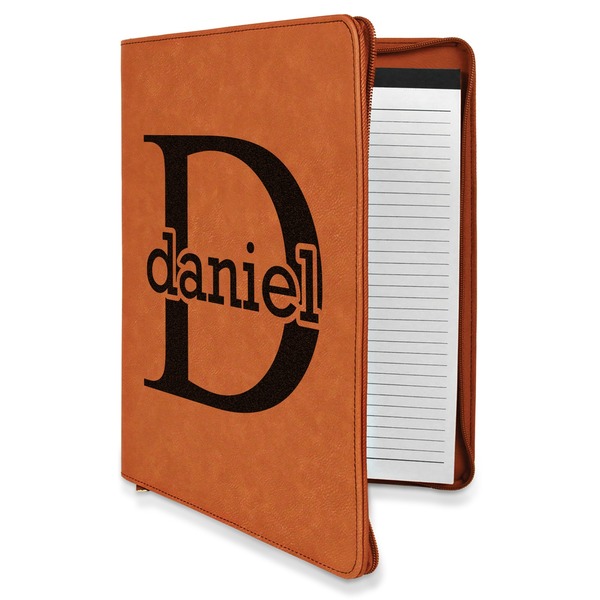 Custom Name & Initial (for Guys) Leatherette Zipper Portfolio with Notepad (Personalized)