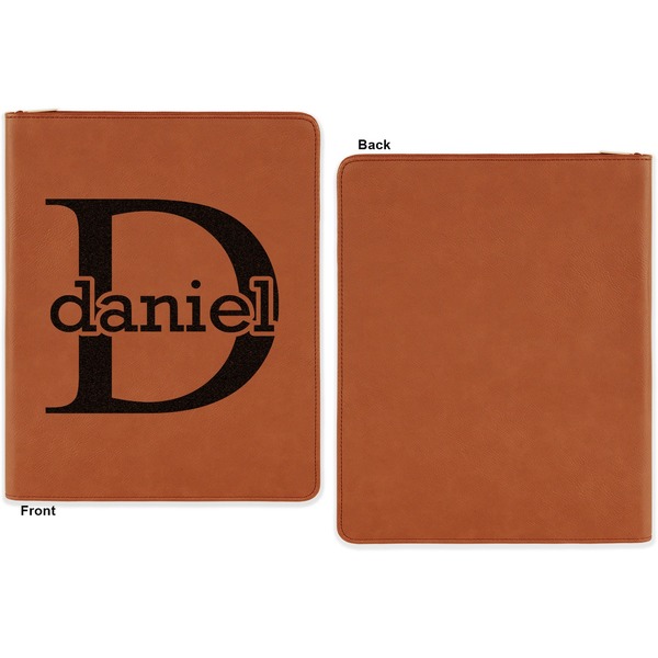 Name & Initial (for Guys) Cognac Leatherette Zipper Portfolios with Notepad - Single Sided - Apvl
