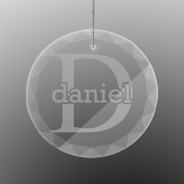 Custom Name & Initial (for Guys) Engraved Glass Ornament - Round (Personalized)