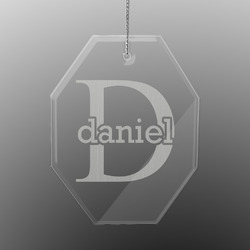 Name & Initial (for Guys) Engraved Glass Ornament - Octagon (Personalized)