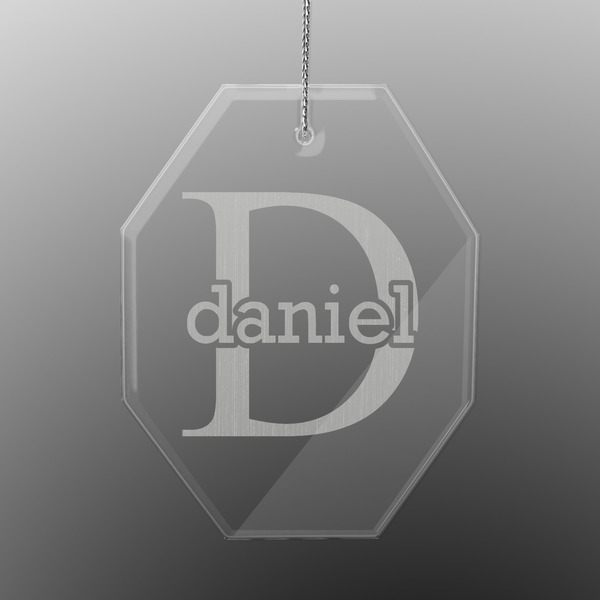 Custom Name & Initial (for Guys) Engraved Glass Ornament - Octagon (Personalized)
