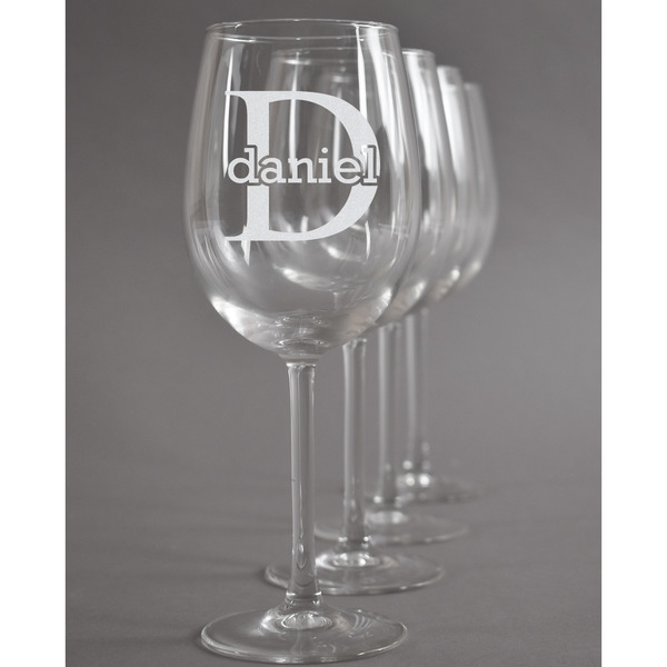 Custom Name & Initial (for Guys) Wine Glasses (Set of 4) (Personalized)